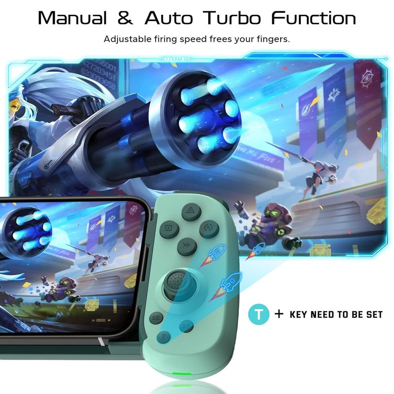 Joso Wireless Phone Controller for iPhone/Android, Mobile Game Controller with Hall Joystick Suitable for Xbox Cloud Gaming, PS Remote Play, Steam Link, Call of Duty & More - Green - Image 5